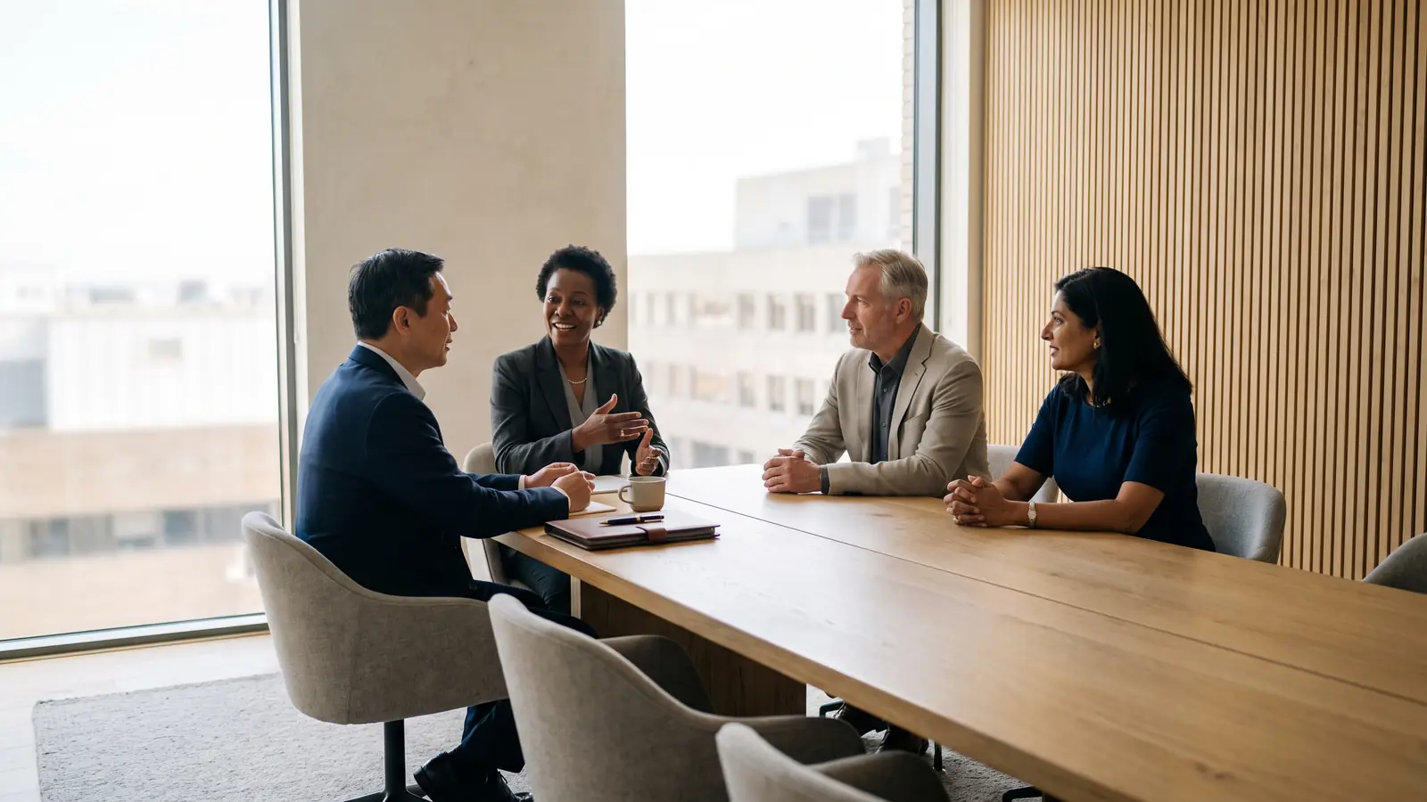Senior leaders reviewing the numbers in a calm Toronto boardroom